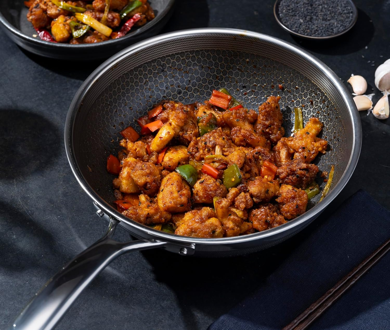 Hybrid Non-Stick Stainless Steel Pan Honey Comb Design 30Cm