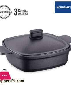 Korkmaz  Casterra Square Cast Iron Short Casserole Cast Iron Pot 3.3 Liter 26 cm – A2584