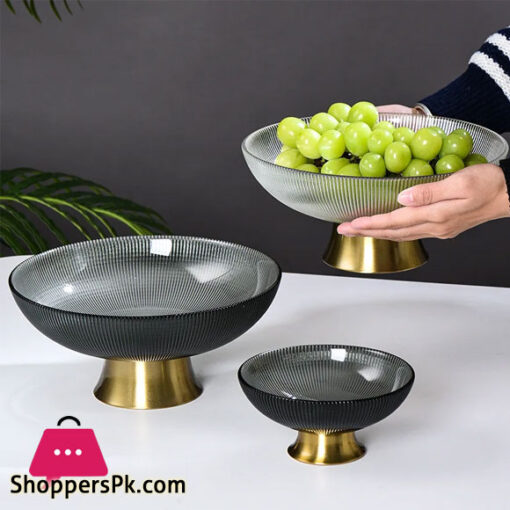 Light Luxury High Golden Foot Striped Fruit Bowl 9.5 Inch