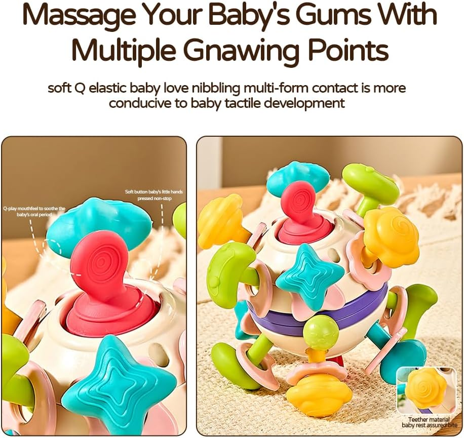 Manhattan Ball Baby Sensory Teething Teether Toy Grasp Training Toys Baby Teething Ball Rattle Infant Toy Educational Learning Toys For Baby