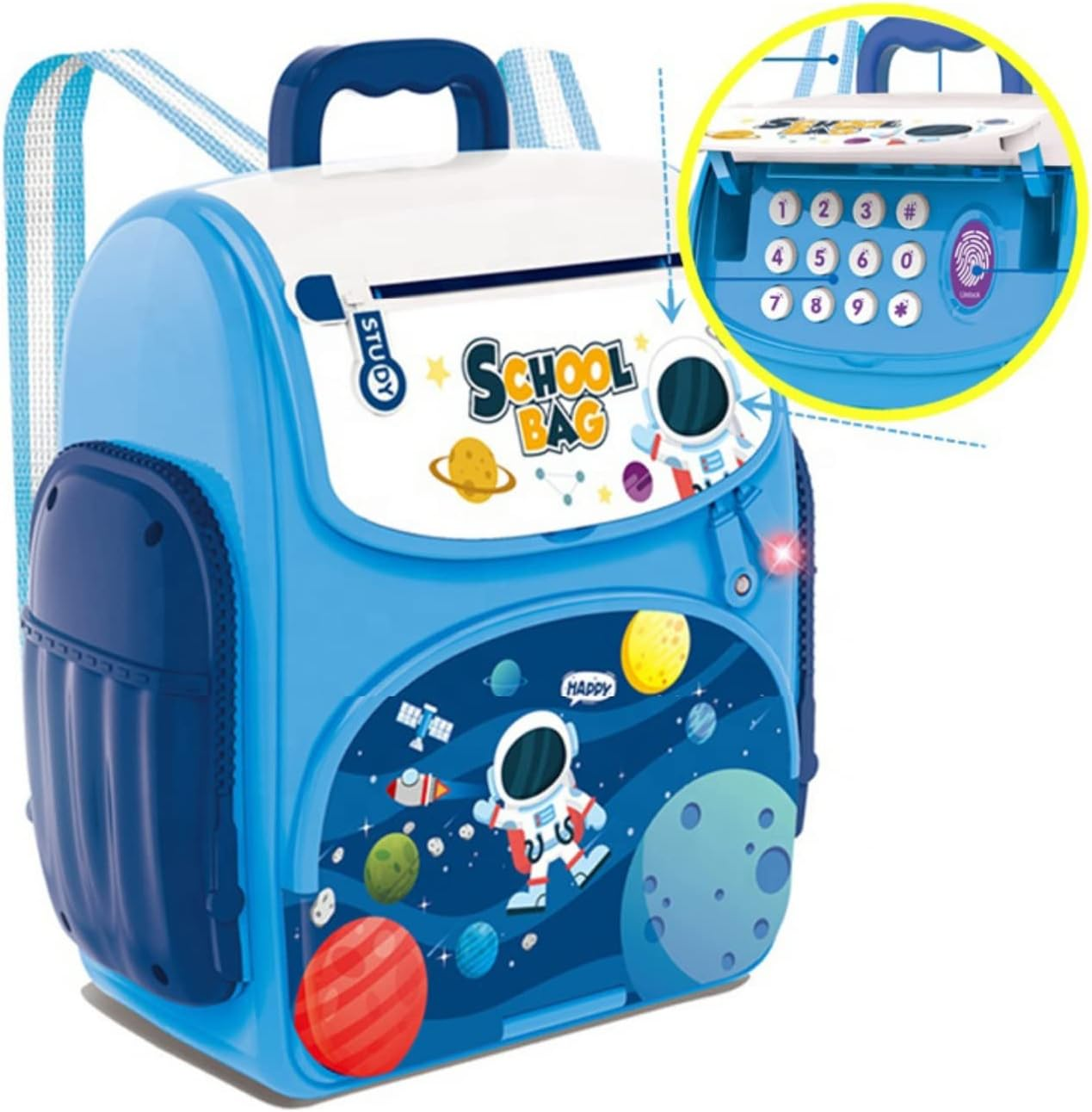 Money Bank With Finger Print Sensor Lock – Money Saving Portable School Bag Design Coin Bank For Kids, Money Bank With Sound And Music