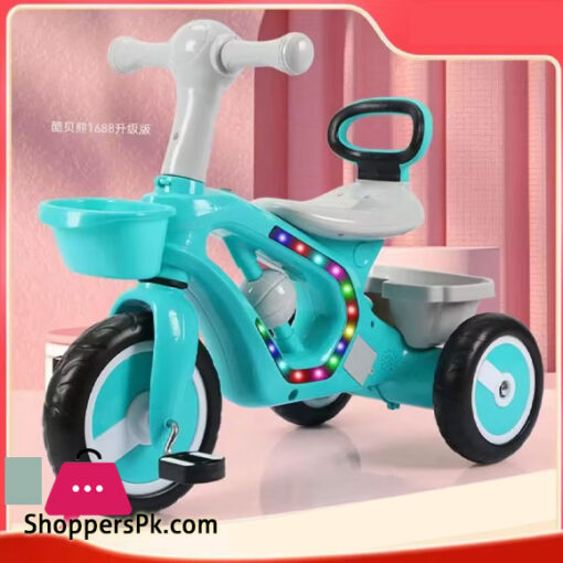 New Children's Tricycle with Auxiliary Wheels Music and Lights Baby Walker Tricycle