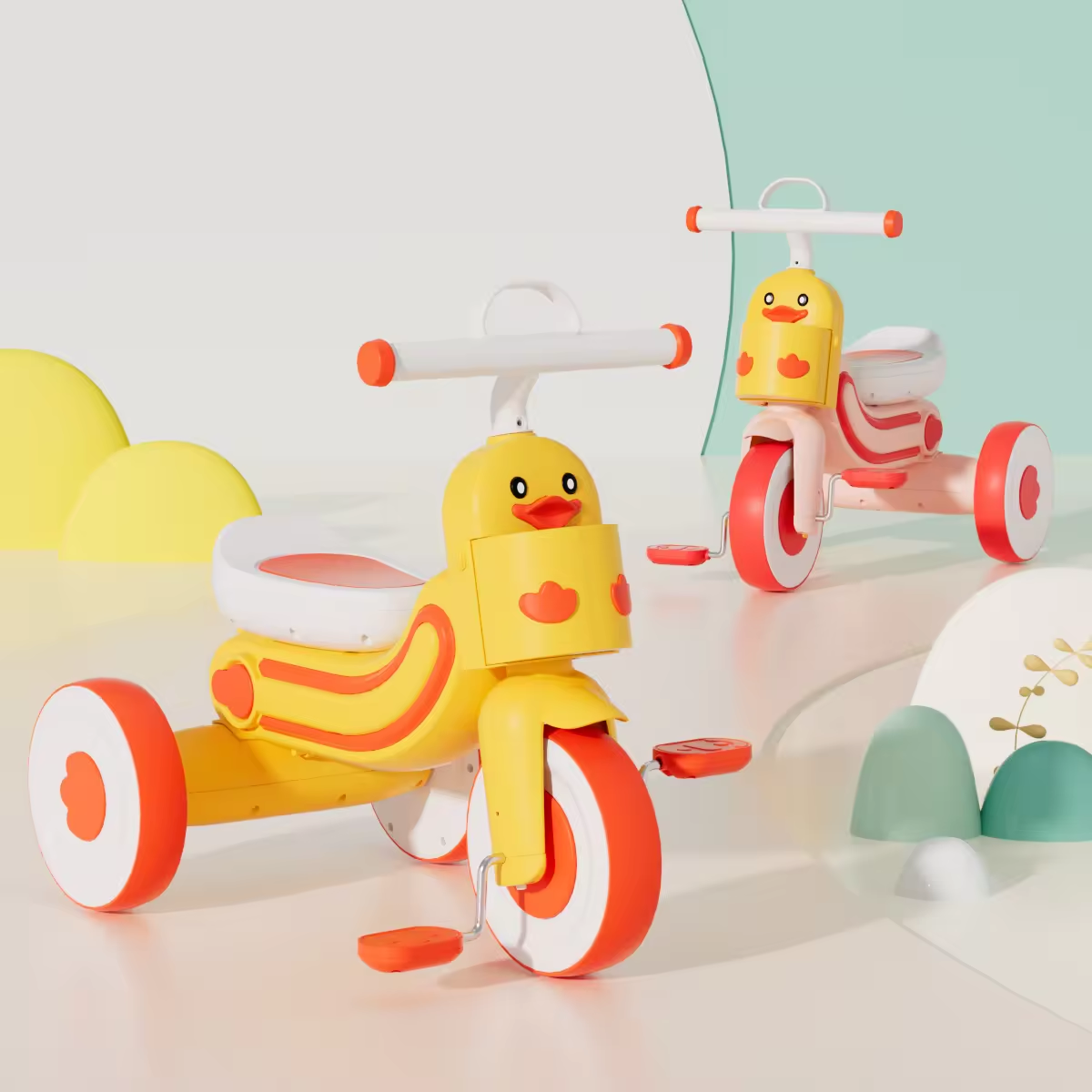 Tricycle Little Yellow Duck Pedal Car For Baby Multi-Functional Light And Music Trolley
