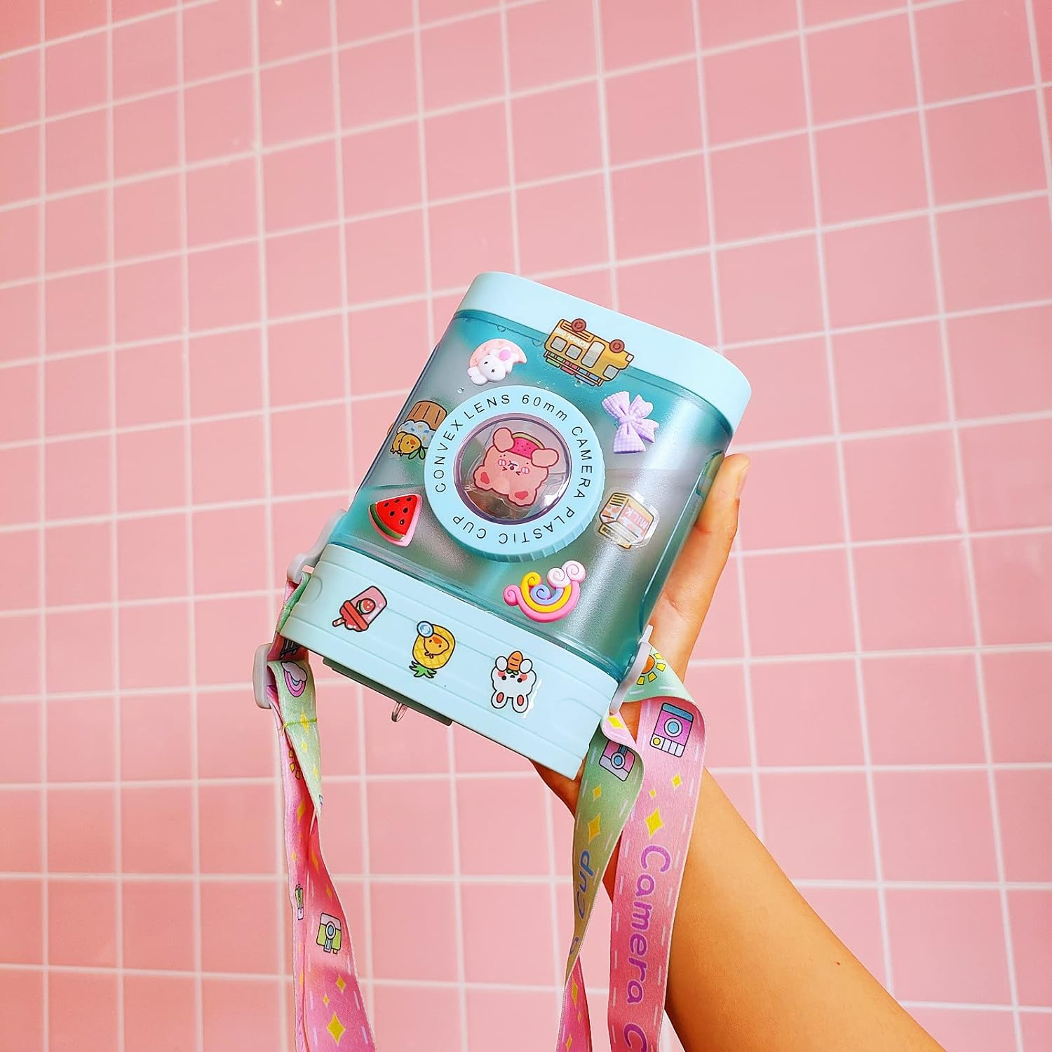 Water Bottle Cute Camera Water Bottles With Straw Leakproof, Bpa-Free, 15 Oz