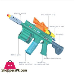 3 In 1 Bubble Gun With Soft Dart Blaster 8 Music Tones &Amp; Light Bubble Blower With 2 Bottles Of Bubble Solution (50Ml), 8 Soft Bullets