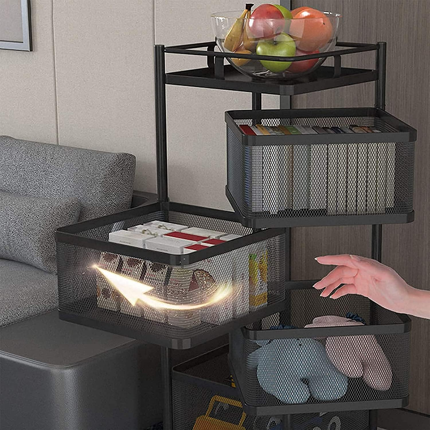 3-Layer Rotating Kitchen Storage Vegetable Fruite Basket With Wheels