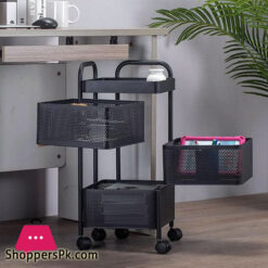 3-Layer Rotating Kitchen Storage Vegetable Fruite Basket With Wheels