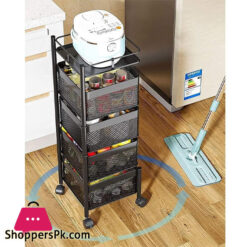 4-Layer Rotating Kitchen Storage Vegetable Fruite Basket With Wheels
