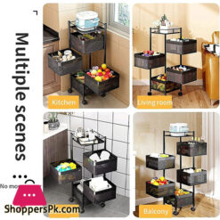 4-Layer Rotating Kitchen Storage Vegetable Fruite Basket With Wheels