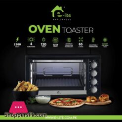 E Lite Eto 653R Oven Toaster 65 Ltr Black 2 Years Warranty