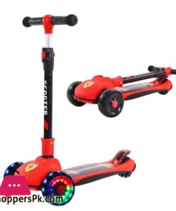 Ferrari Scooty For Kids 3 Wheel Foldable Adjustable Scooter With LED Lights Ferrari Kickboard Heavy Duty For 3to12 Years Kids
