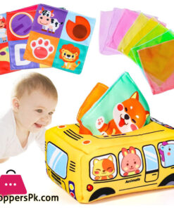 Baby Toy 6 Months Sensory Toy Baby Tissue Box Toy with 3 Square Towels 8 Coloured Gauze Contrast Toy Baby Gift Boys Girls 3 6 9 12 Months Gifts for Birth