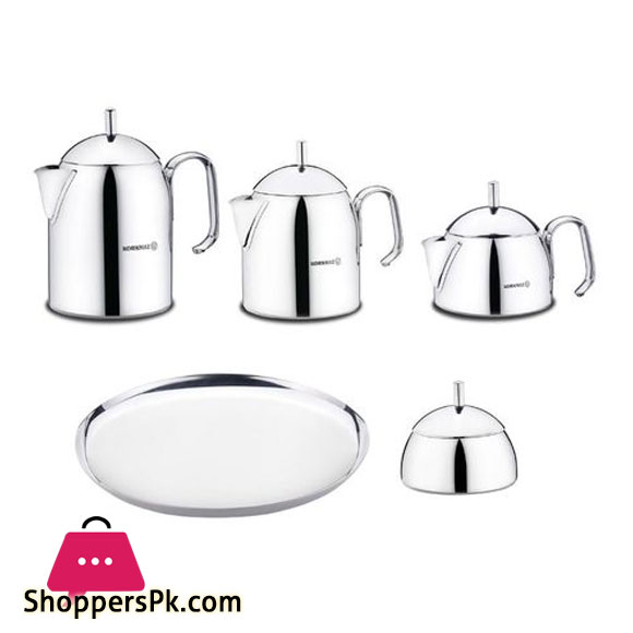 Korkmaz Pera Modern Stainless Steel 9 Pcs Tea Coffee Set With Tray Turkey Made