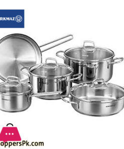 korkmaz Perla 9 Piece Stainless Steel Cookware Set with Tri-Ply Encapsulated Base Turkey Made