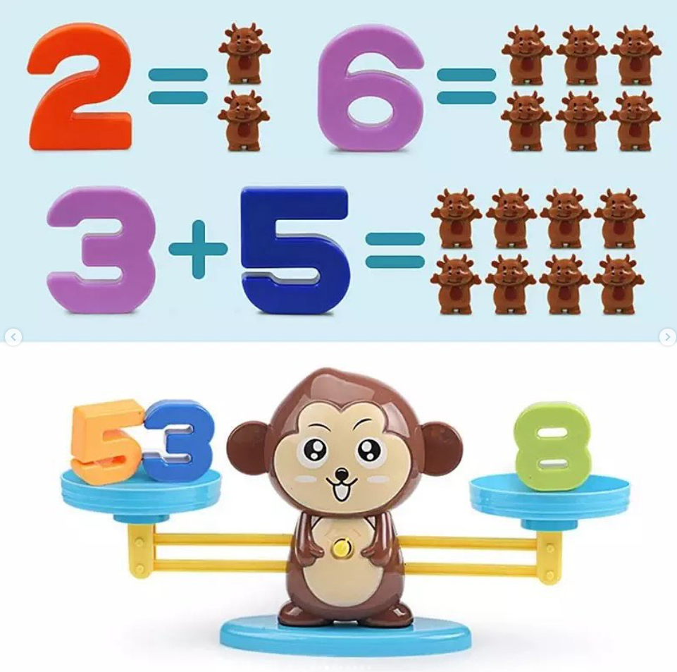 Montessori Math Toy Digital Monkey Balance Scale Number Board Game Kids Toy