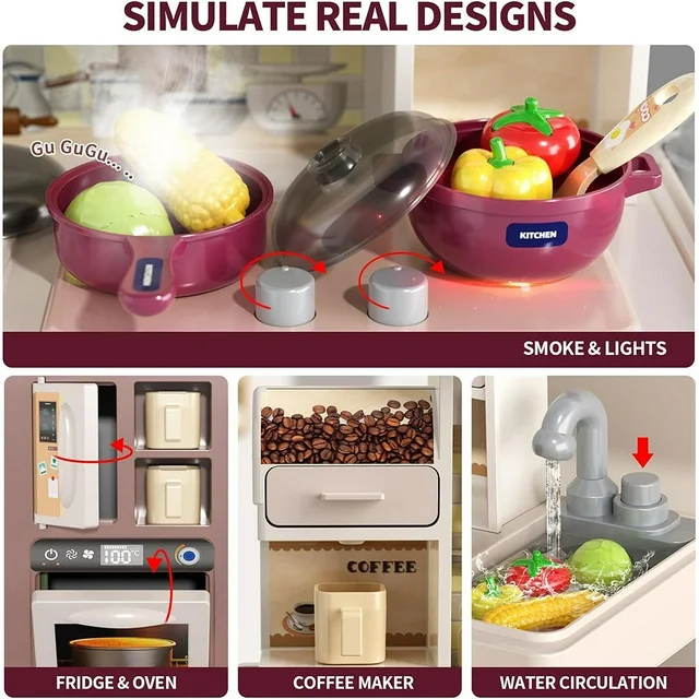 Play Kitchen Toys, Kids Kitchen Playset With Real Sounds &Amp; Lights, Kitchen Set Toy For Toddlers 1-3, Play Kitchen Accessories For Girls Boys Ages 2 - 6 Years