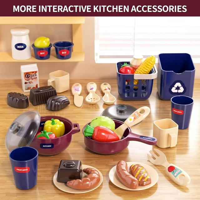 Play Kitchen Toys, Kids Kitchen Playset With Real Sounds &Amp; Lights, Kitchen Set Toy For Toddlers 1-3, Play Kitchen Accessories For Girls Boys Ages 2 - 6 Years