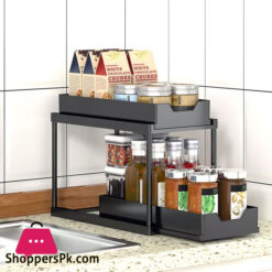 Pull-Out Double-Layer Storage Shelves Kitchen Sink Storage System Countertop Spice Rack Simple Rack