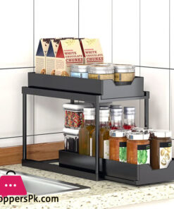 Pull-Out Double-Layer Storage Shelves Kitchen Sink Storage System Countertop Spice Rack Simple Rack 27 Pull-Out Double-Layer Storage Shelves Kitchen Sink Storage System Countertop Spice Rack Simple Rack - Image 2