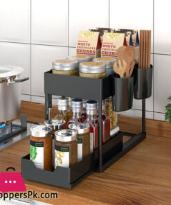 Pull-out Double-layer Storage Shelves Kitchen Sink Storage System Countertop Spice Rack Simple Rack