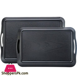 Set Of 2 Pieces Multi-Purpose Rectangular Anti Slip Waterproof Plastic Serving Tray With Wide Handle