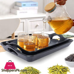 Set Of 2 Pieces Multi-Purpose Rectangular Anti Slip Waterproof Plastic Serving Tray With Wide Handle