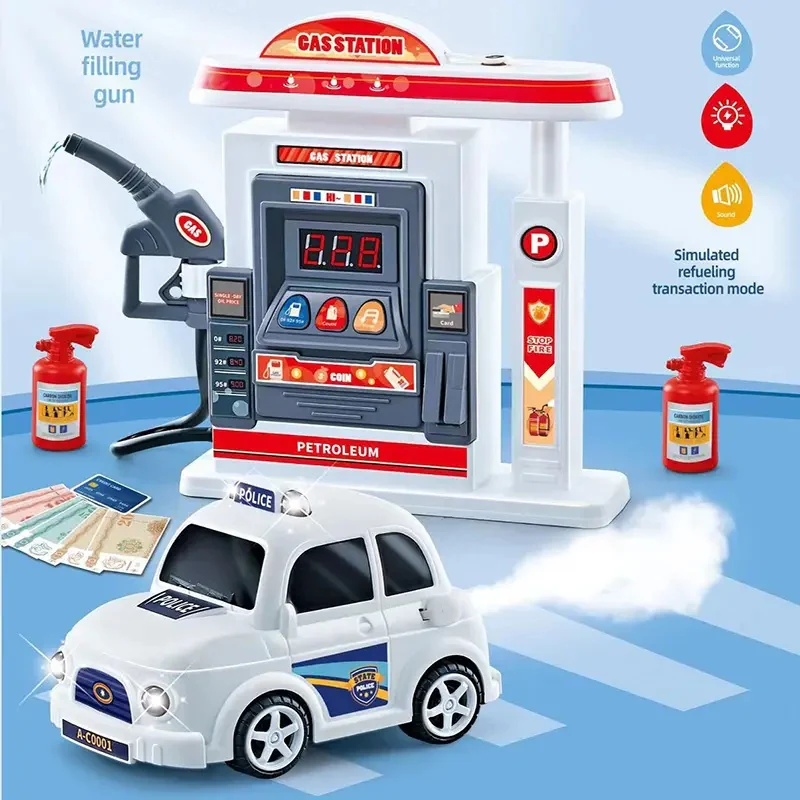 Simulated Gas Station &Amp; Car Playset Toy For Kids