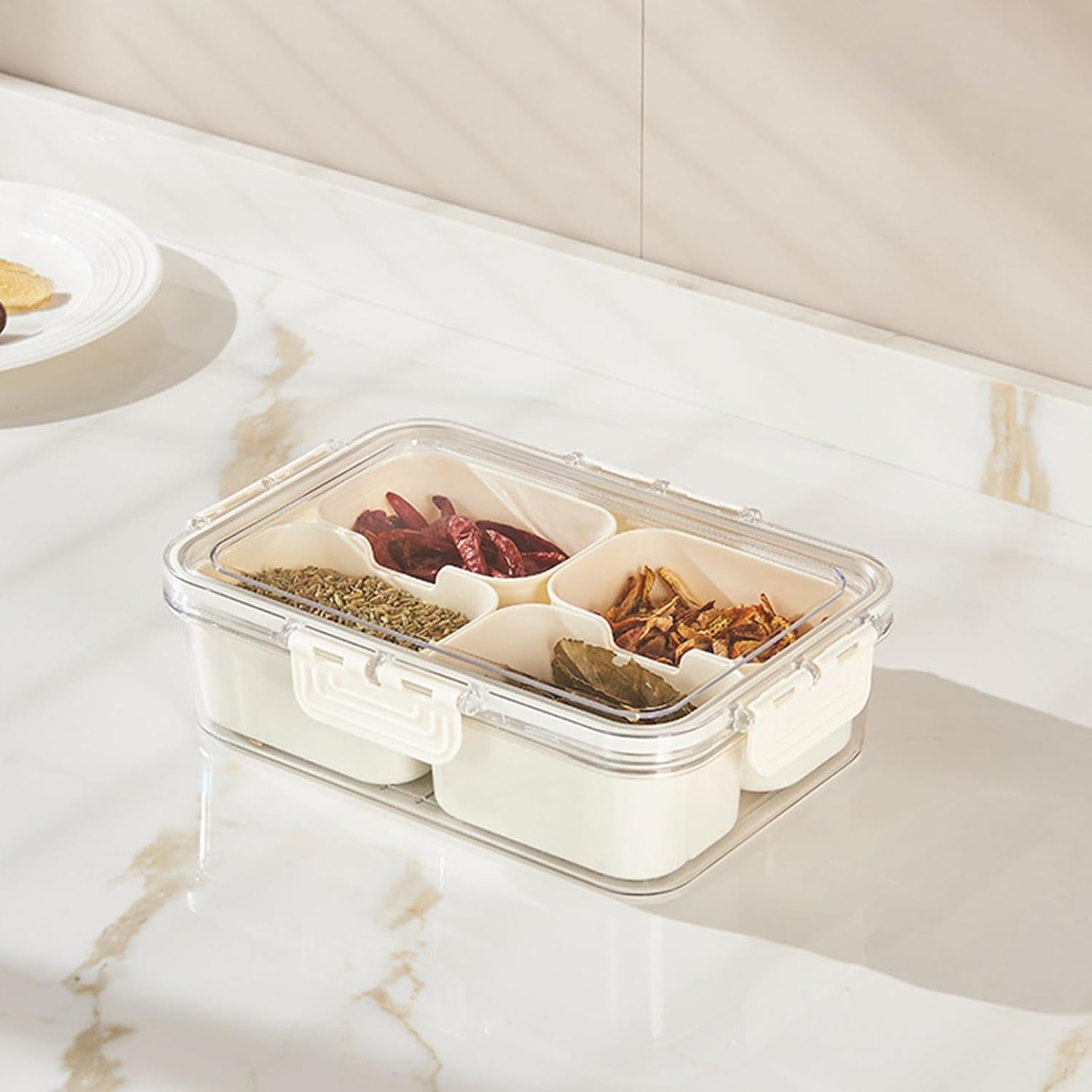 4-Gird Spice Storage Box Seasoning Box Lid Food Grade Large 6 4-Gird Spice Storage Box Seasoning Box Lid Food Grade Large