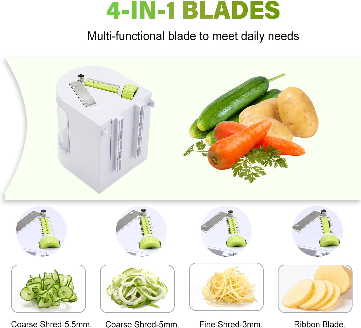 Vegetable Slicer 4 In 1 Rotating Blades Vegetable Cutter Slicer Spiralizer