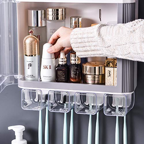 Wall Mount Shelf Bathroom Accessories Cosmetic Organizer Toothbrush Holder Toothpaste Dispenser