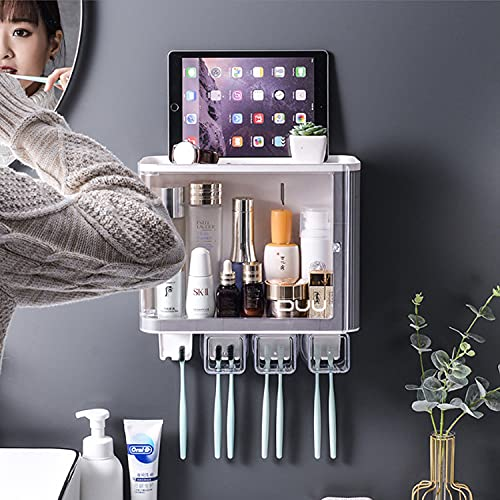 Wall Mount Shelf Bathroom Accessories Cosmetic Organizer Toothbrush Holder Toothpaste Dispenser