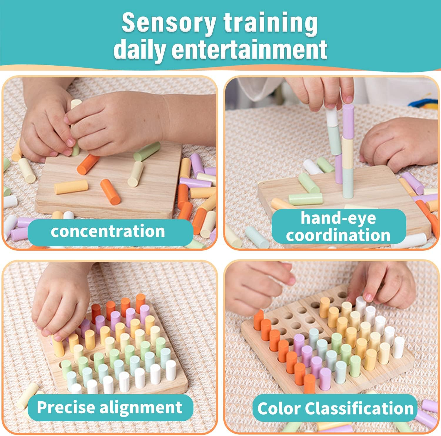 Wooden Pegboard For Toddlers, Montessori Education Toys Sorter&Amp; Stacking Toys For Boys Girls, Fine Motor Skills Toys, Hand-Eye Coordination Wooden Stick