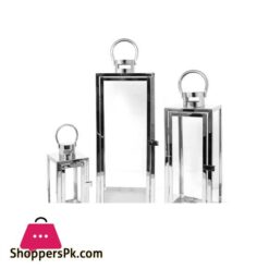 Shiny Silver Rectangular Design Candle Lamp Holders-3Pcs Set Sxg-007