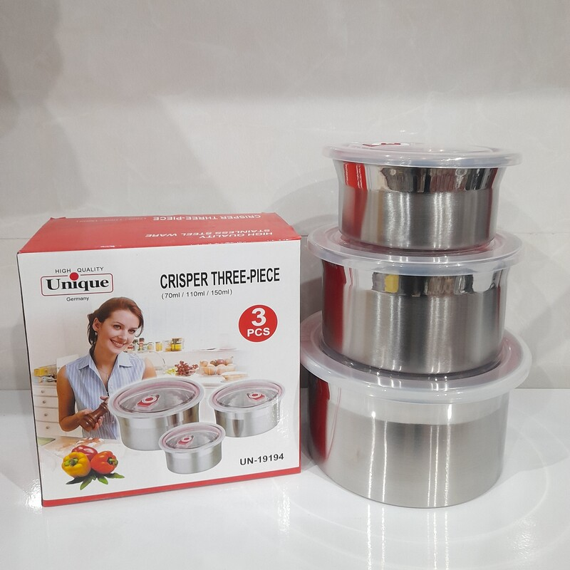 3-Piece Steel Food Container With Plastic Lid