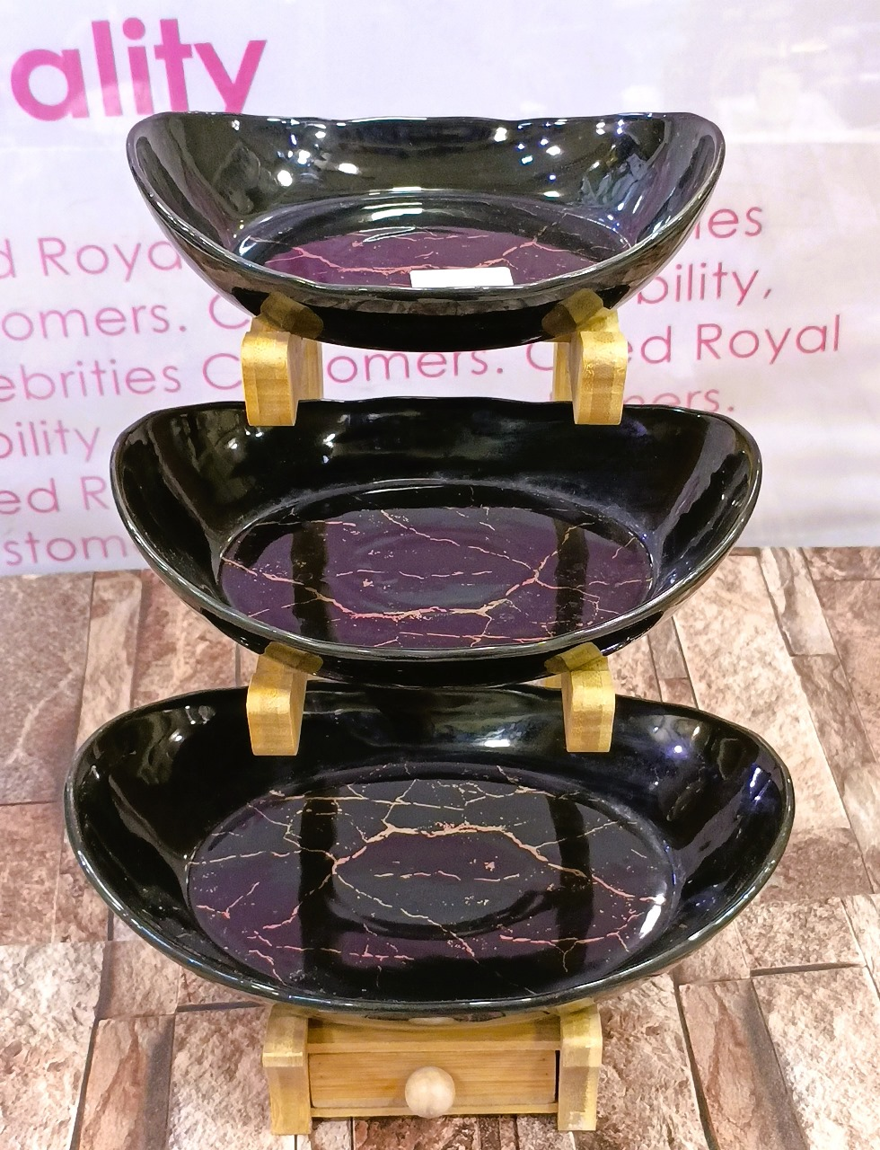 3 Step Serving Dish Black
