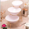 King 3Pcs Melamine White Alpine Serving Bowls Set With Golden Stand Kt13