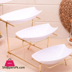 KING 3Pcs Melamine White Cruise Raita Bowls Set With Golden Stand KT03