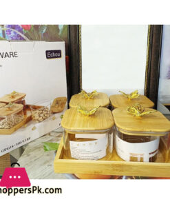 2 Pcs Square Clear High Borosilicate Glass Airtight Dryfruit Jar Set With Wood Tray Serving - Image 2