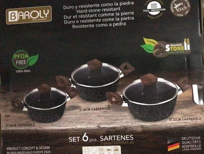 Baroly Germany Brand Granite Cookware Set, 24, 28, 32Cm, Premium Quality