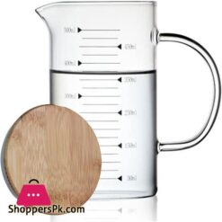 Techmanistan Measuring Glass Jug With Handle Wooden Lid Glass Measuring Jug Glass Measuring Cup With Scale Measure