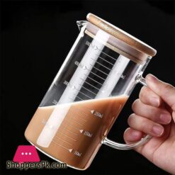 Techmanistan Measuring Glass Jug With Handle Wooden Lid Glass Measuring Jug Glass Measuring Cup With Scale Measure