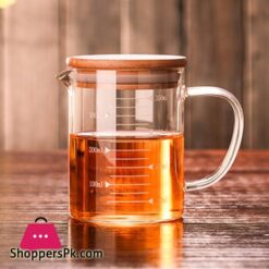 Techmanistan Measuring Glass Jug With Handle Wooden Lid Glass Measuring Jug Glass Measuring Cup With Scale Measure