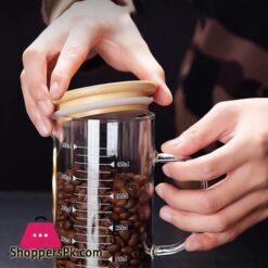 Techmanistan Measuring Glass Jug With Handle Wooden Lid Glass Measuring Jug Glass Measuring Cup With Scale Measure