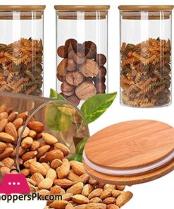 Set of 3 Glass Spice Jars with Bamboo Lid Eco Kitchen Collection Glass Spice Jars Air Tight 270ml Spice Jar