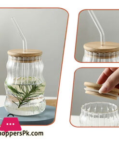Jar Shaped Glass Drinking Cup With Lid And Straw Juice Glass Milk Cup Home Coffee Cup Breakfast Mug Beverage Container 500Ml - Image 4