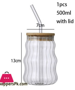 Jar Shaped Glass Drinking Cup With Lid And Straw Juice Glass Milk Cup Home Coffee Cup Breakfast Mug Beverage Container 500Ml - Image 3