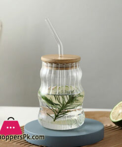 Jar Shaped Glass Drinking Cup with Lid and Straw Juice Glass Milk Cup Home Coffee Cup Breakfast Mug Beverage Container 500ml