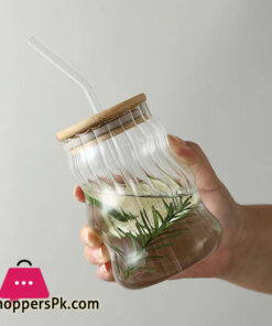 Jar Shaped Glass Drinking Cup With Lid And Straw Juice Glass Milk Cup Home Coffee Cup Breakfast Mug Beverage Container 500Ml - Image 2