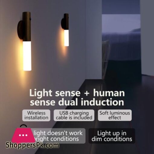 LED Wood Night Light PIR Motion Sensor Magnetic Wall Lamp USB ...