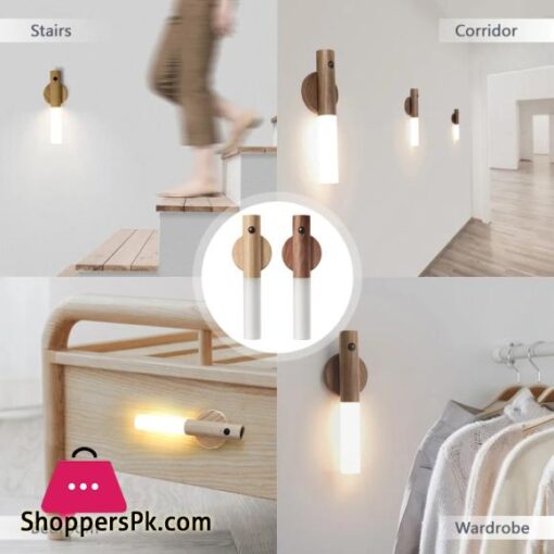 LED Wood Night Light PIR Motion Sensor Magnetic Wall Lamp USB ...